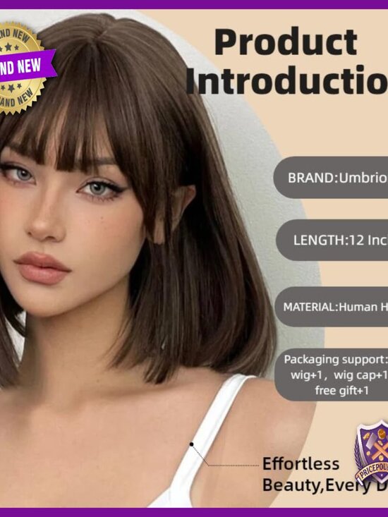 Short Straight Bob Human Hair Wig With Bangs Glueless Daily Wear